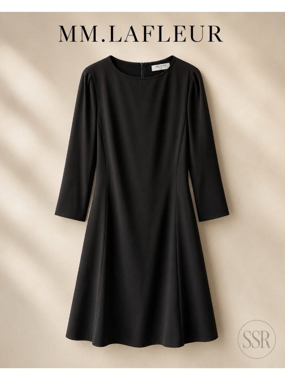 MM.LaFleur Black A-Line Fit & Flare Dress Japanese Triacetate Blend 3/4 Sleeve12
